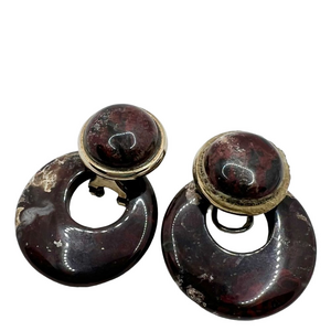 Vintage brown marbled polished stone and gold tone two-way post earrings